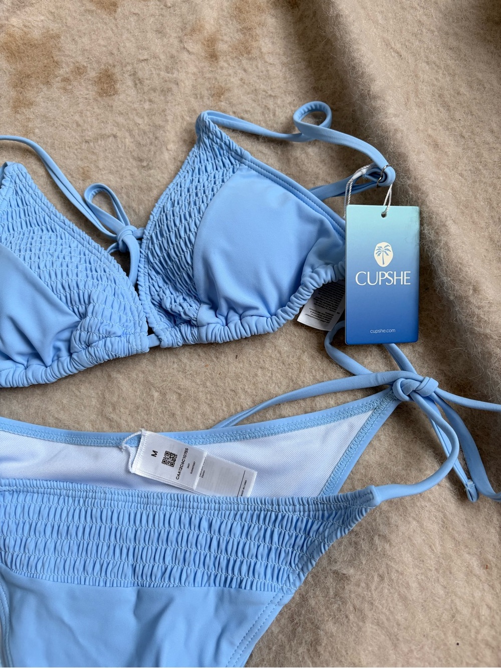 Cupshe Light Blue Smocked Triangle Bikini Set - Picture 10 of 11